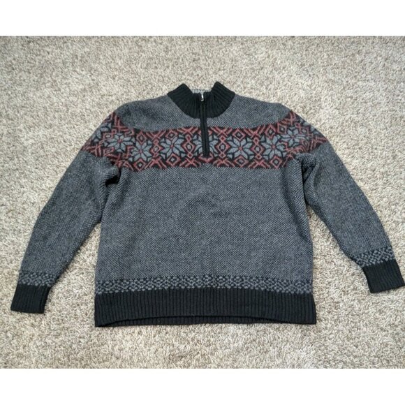 LL Bean 100% Shetland Wool Sweater Mens Large 1/4 Zip Fair Isle Nordic